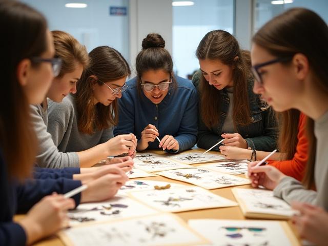 Étudiants participant à un atelier sur l'histoire des insectes à l'Université de la Sorbonne
