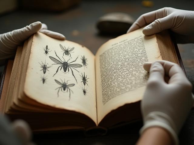 Livre ancien 'Traité d'Entomologie' de Fabre en cours de restauration